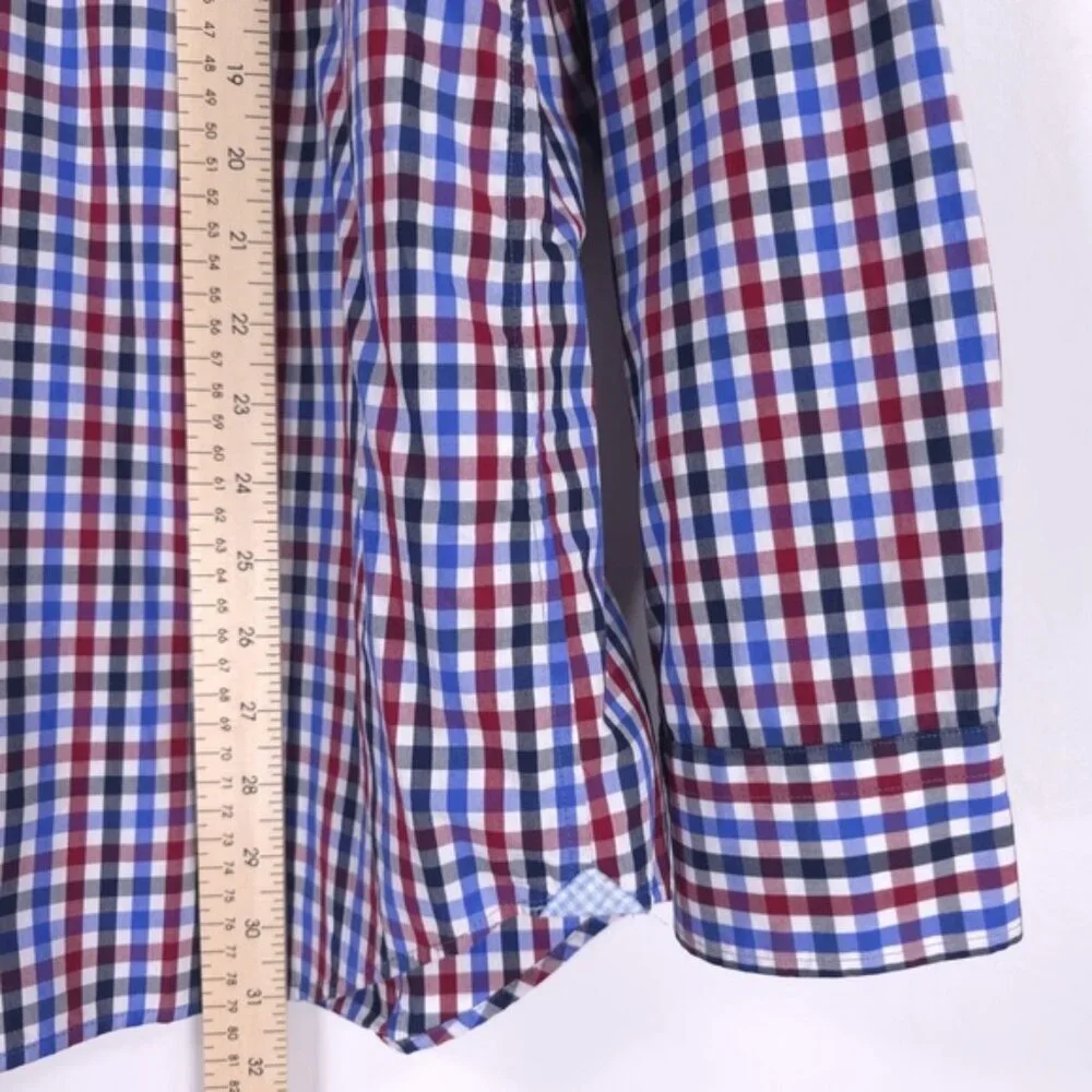 BANANA REPUBLIC 120s SUPIMA COTTON GRANT FIT Plaid‎ Multi Button up Shirt LARGE